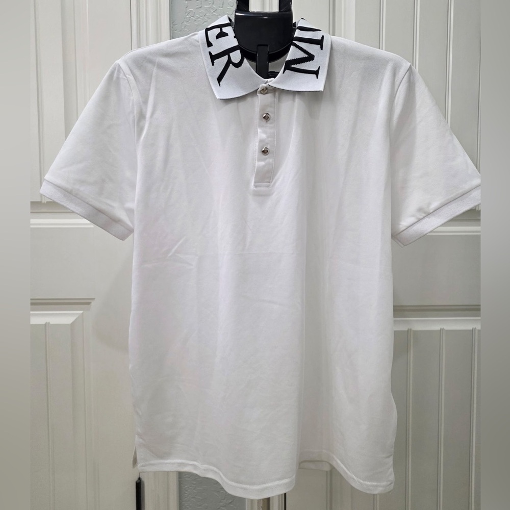 Moncler Classic White Polo with Black Collar Detail